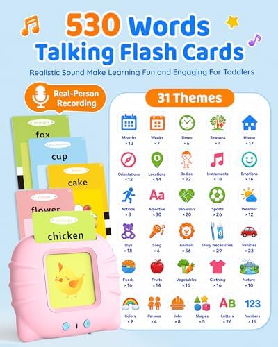 Aullsaty Talking Flash Cards for Toddlers 1-5 Years Old, Upgraded 536 Sight Words with 6 Songs Montessori Autism Sensory Toys, Educational Learning Speech Therapy Birthday Gifts for Boys Girls (Pink) - Image 3