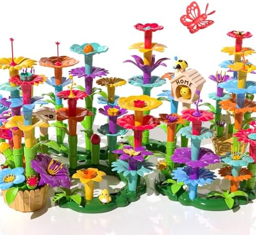 TEMI 138 PCS Flower Garden Building Toys for Girls Toys, Educational STEM Toy and Preschool Garden Play Set for Toddlers 3 4 5 6 7 8 Year Old Kids Boys Girls, Flower Stacking Toys for Kids Age 3-6 by TEMI