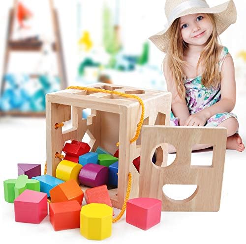 QZMTOY Shape Sorter Toys with 19 Shape Blocks, Classic Wooden Toys for Toddlers Kids, Gift for Girls Boys 2-4 (Natural Solid Wood) - Image 3