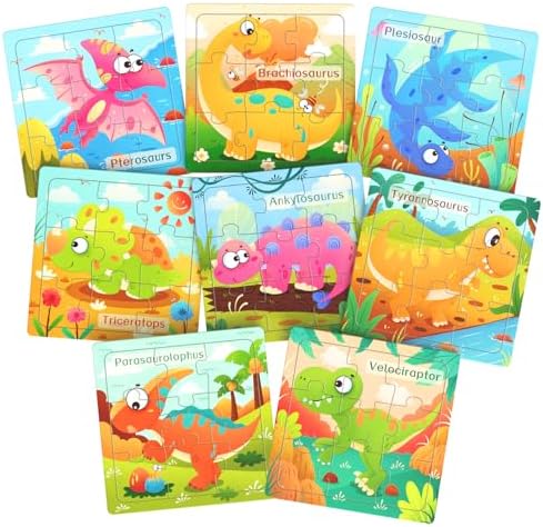 Zeoddler Wooden Puzzles for Toddlers, 8 Pack Dinosaur Jigsaw Puzzles for Kids3-5, 9 Pieces Preschool Learning Activities, Learning & Educational Puzzles, Gift for Boys, Girls by Zeoddler