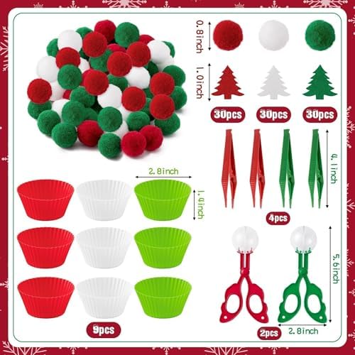 EZdhuawuse Summer Fine Motor Toys - 270Pcs Counting Sorting Sensory Bin Filler Set for Kids Xmas Counting Toy with Felt Xmas Tree Pom Poms Cup Clip for Preschool Education Activities - Image 2