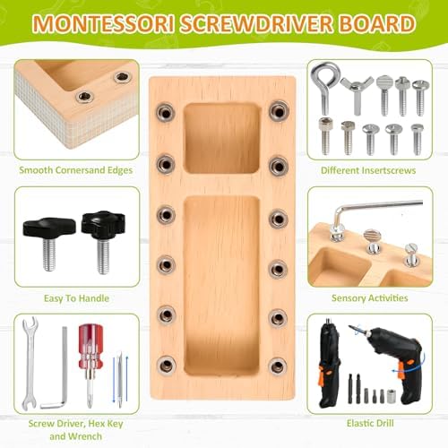 Montessori Screwdriver Board Set, Kids Screwdriver Toy Set Busy Board 3+ - Image 2