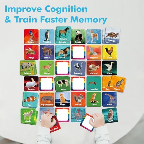 Hebayy 36 Pairs Animal Matching Game, 72PCS Spanish Flashcards 36 Designs Memory Cards Educational Learning Toys for Preschool 4 5 6 Years Old (Each Measures 2” X 2”) - Image 6
