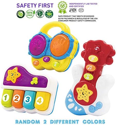 WEofferwhatYOUwant Montessori Toys Baby Musical Instrument Set, Piano, Bongo Drums & Guitar, Light-Up Projector Toy for Babies 6+ Months, Educational Music Toys, Auto Off, Batteries Included - Image 4