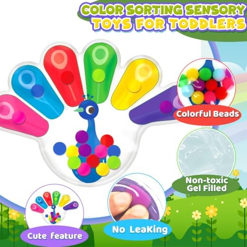 1PC Peacock Color Sorting Toys for Toddlers, Fine Motor Skills Toys, Squeeze Sensory Fidget Toy, Montessori Toy for Preschool Learning Activities, Christmas Stocking Stuffer for Kids - Image 3