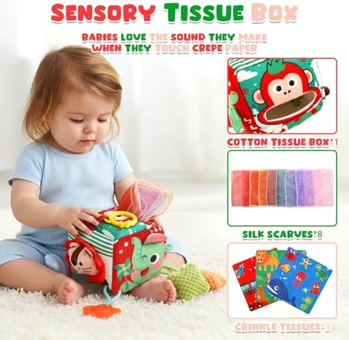 YOGINGO Montessori Toys for 1 Year Old - Tissue Box Baby Toys, Soft Stuffed High Contrast Crinkle Infant Sensory Toys, Boys&Girls Kids Early Learning Gifts - Image 5