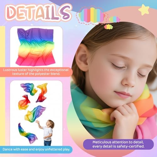 Cutecrop 6 Pcs 35 Inch Play Scarves Set for Kids Gay Pride Rainbow Flag Polyester Silks Dance Children Pretend Giant Toy Toddlers - Image 4