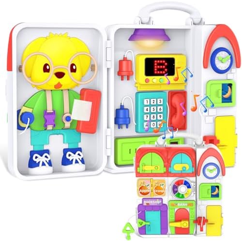 Toddler Toys for 1-2 Year Old Boy, Musical Montessori Busy Board, Early Educational Toy for Toddlers 1-3, Motor Skills Developmental Toy for 12-18 Month Age, Birthday Gift for 1+ Year Old Boy Girl by BQU