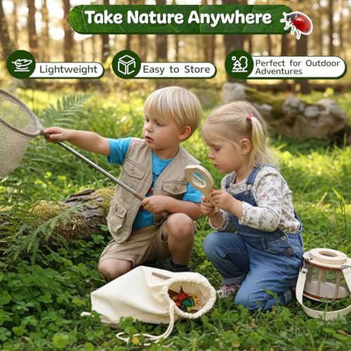 GAGAKU Wooden Bug Catcher Kit for Kids 4-8, Outdoor Explorer Set with Expandable Butterfly Net, Magnifying Glass, Tweezers, Educational Catching Toy for Backyard Camping, Gift for Boys Girls - Image 6