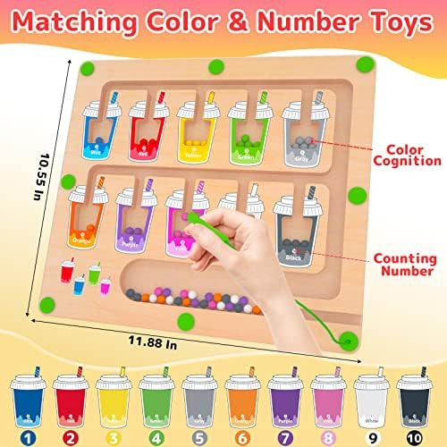 MTYOKILN Magnetic Color and Number Maze, Montessori Wooden Magnet Puzzle Game Board for Toddlers, Learning & Education Toys for Preschoolers, Fine Motor Skills Toys for Boys Girls 3-5 Years Old - Image 2