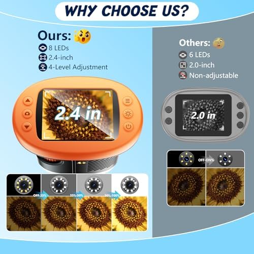 Odatay 2.4" 4K 1000X Digital Kids Microscope with 32G Card 12 Slides Orange - Image 2
