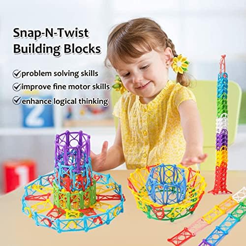 RAINBOW TOYFROG Snap-N-Twist Building Blocks - 270 Piece Set of Flexible Interlocking Math Manipulatives - Open Ended STEM Toys for 5 to 12 Year Old Boys & Girls - Indoor Recess Games for Classroom - Image 4