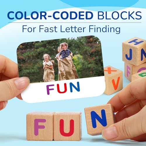 BenBen Spelling Games with Flash Cards, 112 Words, Montessori Toys for 3 4 5 6 Years Old Kids, Wooden Matching Letters Games, CVC Word Educational Learning Toys, Gift for Preschool Kindergarten - Image 5