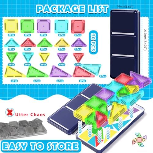 Mini Magnetic Tiles Travel Set with Case 30pcs, Magnet Travel Toys - Image 6