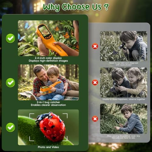 CIMELR Bug Catcher for Kids with 2.4" Screen, 500X Digital Microscope, 1080P Photo/Video, 1000mAh Battery, 8 LED, PC Real-Time Imaging, STEM Nature Toy & Gift for Boys Girls Ages 3-12 - Image 2
