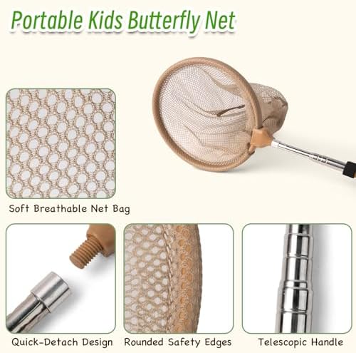 Bug Catching Kit for Kids Ages 3-14, 11PCS Wooden Nature Explorer Set with Butterfly Net, Bug Habitat, Magnifying Glass and Outdoor Insect Tools, Catch-and-Release STEM Educational Toy Gift - Image 5