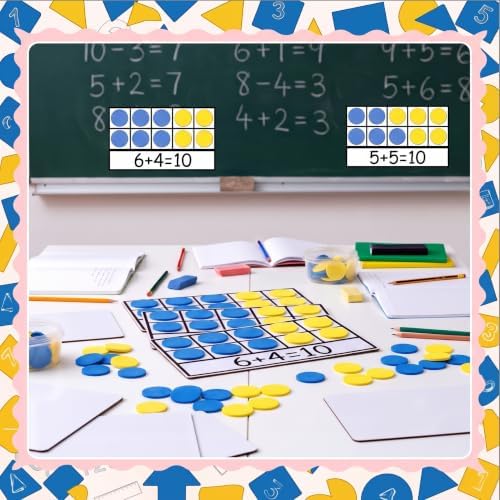 Ireer 20 Sets Bulk Magnetic Ten Frames for Classroom 200 Magnetic Math Counters and 20 Boards Kindergarten Classroom Must Haves Math Manipulatives for Home Prek Preschool Elementary(Yellow Blue) - Image 4