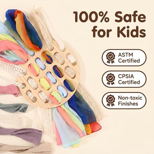 Eray Montessori Wooden Lacing Board for Toddlers 3+, Open-Ended Weaving Board with Play Silks, Threading & Lacing Toy, Fine Motor Skills, Loose Parts Play, Preschool Learning Gift - Image 3