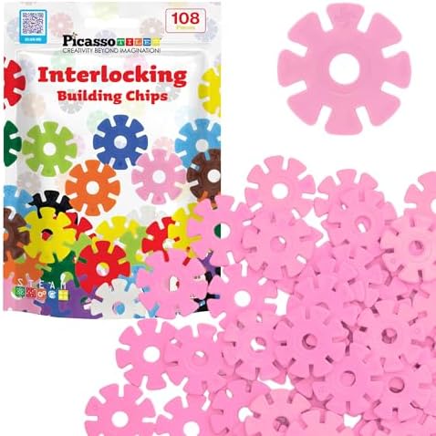 PicassoTiles Building Chip Interlocking Disc Construction Blocks in Pink Color STEM Learning Early Education Toy Engineering Playset Child Brain Development for Toddlers Girls Boys Kids Age 3+ PTF108 by PicassoTiles