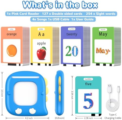 Kidzdo Talking Flash Cards with 254 Words, Birthday Gifts for 3 4 5 6 Year Old, Educational ABCs Learning Toys for Boys, Blue - Image 7