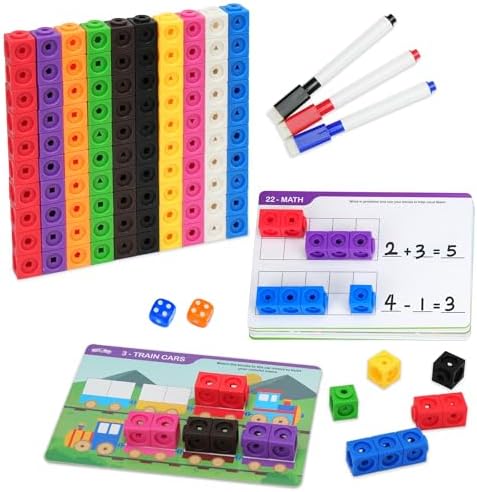 BenBen 100 pcs Number Counting Math Linking Blocks with 15 Activity Cards by WelcometoBenBen