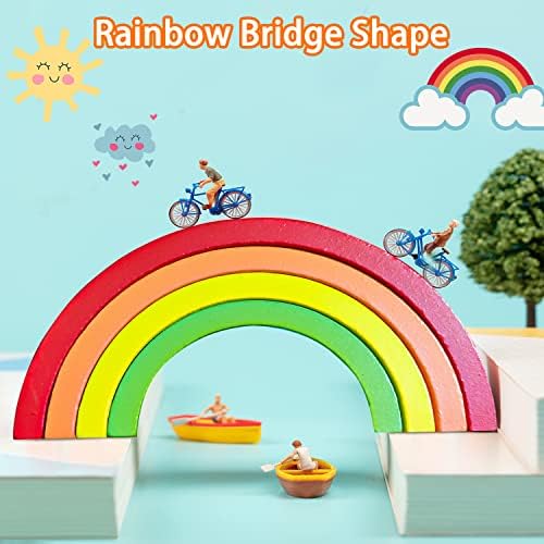 TUOWITA Wooden Rainbow Stacking Toy, Wood Stacker Arch Game, Montessori Arch Bridge Rainbow Building Blocks, Colorful Stacking Blocks Puzzles for Kids 2 3 4 5 Years Old, Rainbow Decor Toys - Image 4