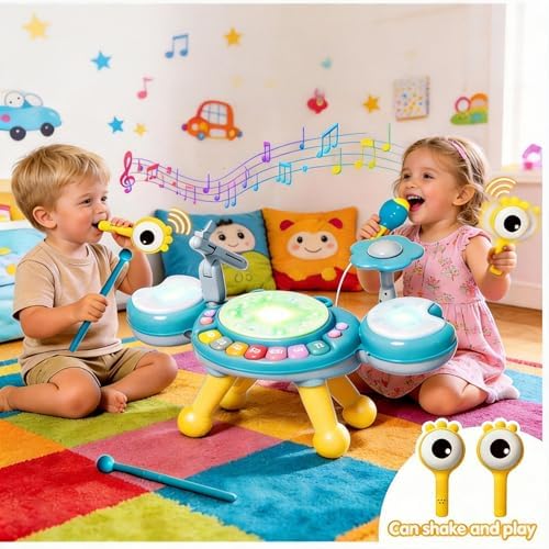 Kids Drum Set for Toddlers 1-3, Baby Drum Set Musical Toys with Light Up Microphone & 2 Sticks, Musical Instruments Montessori Learning Toys for 1 Year Old, Birthday Gift for Boys Girls - Image 5