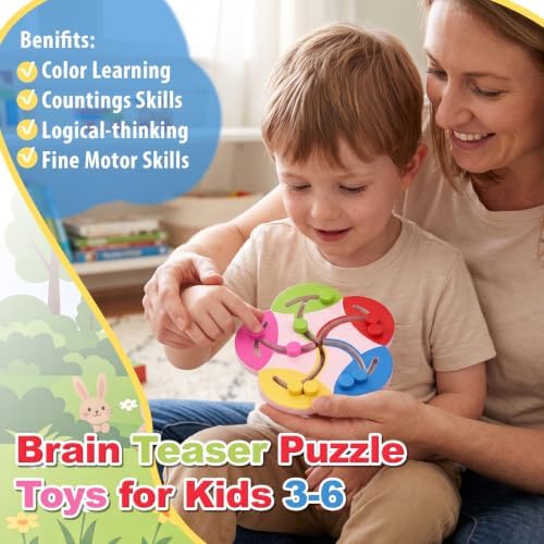 Wooden Montessori Toys for 2 3 4 5 Year Old | Color Sorting Bead Maze Board, Fine Motor Skills Preschool Learning Activities, Travel Game for Toddlers - Image 6