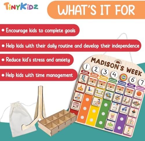 Personalized Wooden Weekly Planner for Kids, Weekly Routine Chart 15x16", Visual Schedule for Kids, Day of the Week Activities for Boys Girls - Image 5