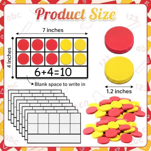 Ireer 40 Sets Bulk Magnetic Ten Frames for Classroom 400 Magnetic Math Counters and 40 Boards Kindergarten Classroom Must Haves Math Manipulatives for Home Prek Preschool Elementary(Red Yellow) - Image 2
