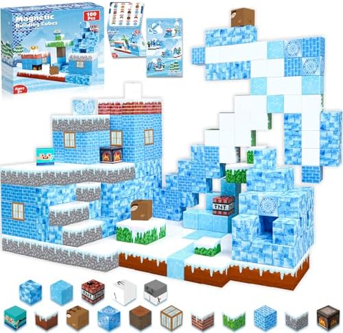 ToyUnited Magnetic Blocks - 100PCS Magnetic Building Blocks Glacier Castle, STEM Montessori Sensory Toys for Toddlers Kids Boys Girls Ages 3 4 5 6 7 8 9 10+ Holiday Birthday Gifts by BuildCreateExplore