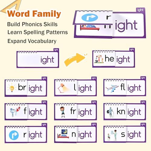 Goldge 36 Double-Sided Phonics Flash Cards, Word Family Build Book - Image 5