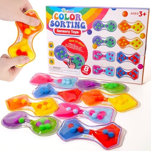 Sensory Fidget Toys for Kids Toddler: 8 Pack Color Sorting Squeeze Toys by ZaxiDeel
