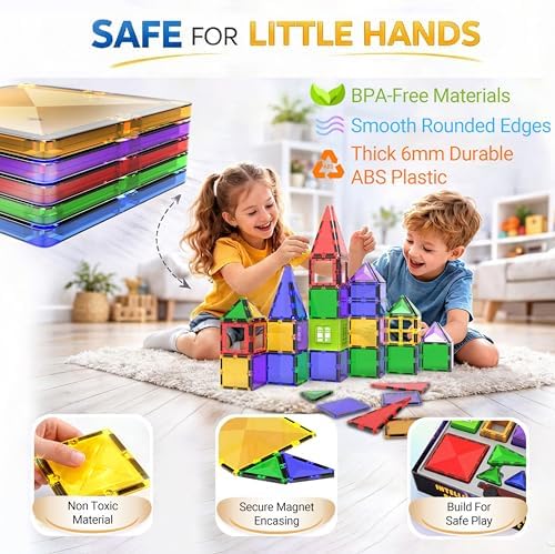 Magnetic Tiles Building Blocks Toy - STEM Educational Magnet Set for Kids, Creativity Preschool Learning Sensory Montessori Toddler Toys for Boys & Girls 3+ Years Old - 57PC - Image 3