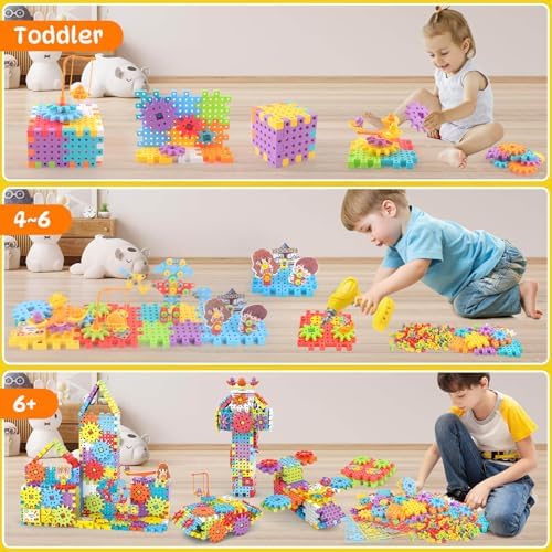 Pycoal Gears Building Blocks, STEM Educational Toys 234 PCS Gears Building Toys Kids Tool Set with Electric Drill, Electric Gear Building Blocks Birthday Gifts for Kids Age 3+ - Image 2