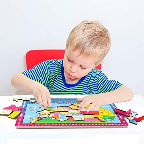 Wondertoys 46 Pieces Wooden USA Map Puzzle for Kids US Map Puzzle Educational Geography Puzzles United States Map Puzzle for Boy Girl - Image 4