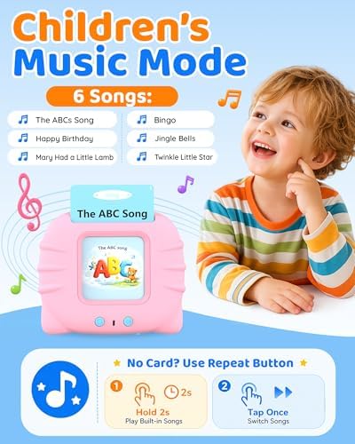 Aullsaty Talking Flash Cards for Toddlers 1-5 Years Old, Upgraded 536 Sight Words with 6 Songs Montessori Autism Sensory Toys, Educational Learning Speech Therapy Birthday Gifts for Boys Girls (Pink) - Image 5