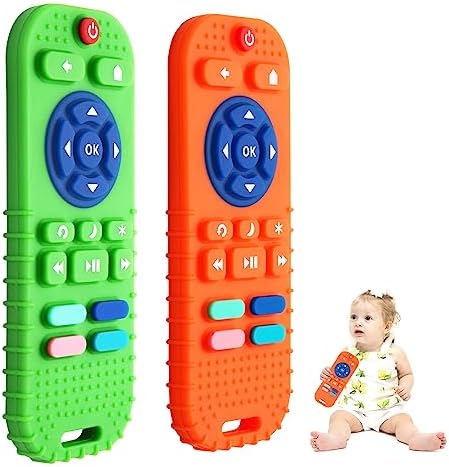 Hooku 2-Pack Silicone Teethers for Babies 0-6 & 6-12 Months, Sensory Chew Toys & Remote Control Toys for Infants & Toddlers by Hooku