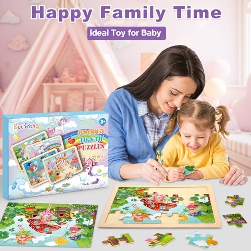 Puzzles for Kids Ages 4-6, 4 Packs Wooden Jigsaw Puzzles for Toddlers 2-4, Princess Unicorn Mermaid Fairy Preschool Educational Puzzles Boards Toys Gifts for Girls Boys 3 4 5 6 - Image 7
