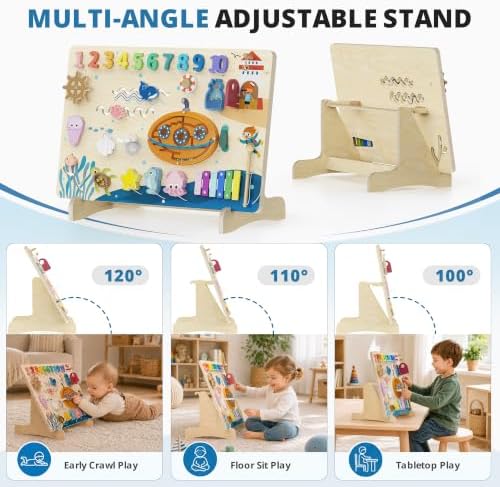 BlueWood Wooden Busy Board for 18+ Months, Activity Center for Toddlers - Image 4