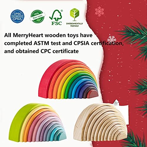 Wooden Rainbow Stacking Toy, 12 Piece Multicolor Wooden Arch Stacker, Extra Large Pastel Bow Shaped Stacking Toy, Nesting Puzzle Building Blocks Educational Toys for Kids Toddlers - Image 7