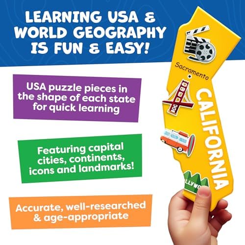 Puzzles for Kids Ages 4-6-8-145pcs World Map & United States Puzzle - Educational Toys for 4+ Year Old - Kids Puzzles Ages 5-8 - Puzzle Games for Kids Ages 5-8 - Gifts for 4 Year Old Girl, Boys - Image 5