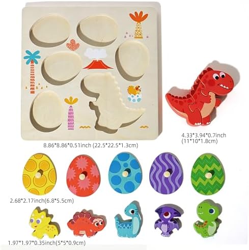 Upgraded Montessori Dinosaur Puzzle for Toddlers, 3-Piece T-Rex Puzzle + 5 Egg-Shaped Matching Puzzles, Safe Wooden Educational Toy for 1-3 Years 2-4 Years Old Boys Girls, - Image 5