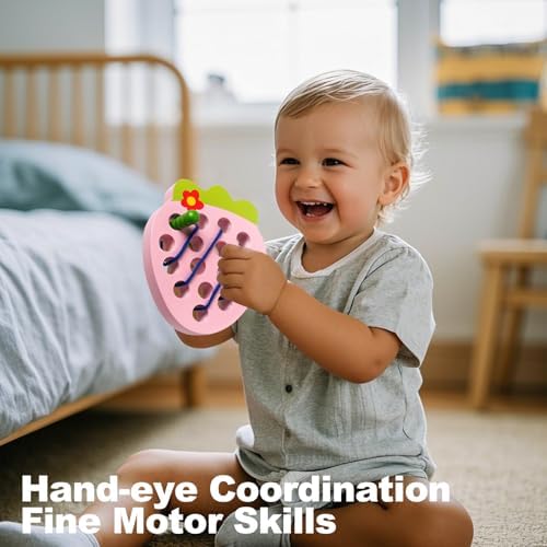 Wooden Lacing Toys for Kids,Strawberry Threading Learning Fine Motor Skills,Montessori Sensory Educational Wooden Pattern Block Puzzle Travel Gift for 3 Years Old Baby Boys Girls - Image 5