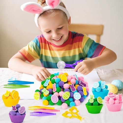 EZdhuawuse Summer Sensory Bin Fillers Toys for Kids - 268 Summer Egg Bunny Fine Motor Toys Birthday Gift, Counting Sorting Toys with Felt Egg Rabbit Pom Pom Cup Clips, Preschool Learning Activitie - Image 3