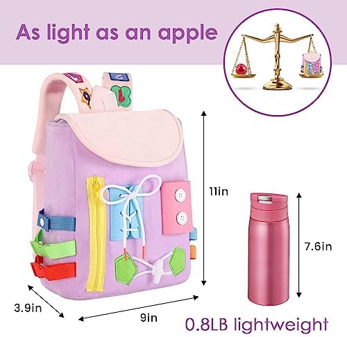 Busy Board - Toddler Backpack with Buckles and Learning Activity Toys - Develop Fine Motor Skills and Basic Life Skills - Learn to Tie Shoes - Children's Travel Toy (Purple) - Image 5
