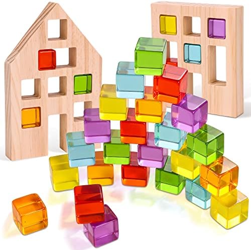 Woodtoe 24 PCS Rainbow Blocks Set, Wooden Building Blocks for Kids Ages 3-6 by Woodtoe