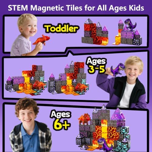 GobiDex Magnetic Tiles Lava & Cave Dinosaur Toys for Kids 3-5 5-7 - Image 4