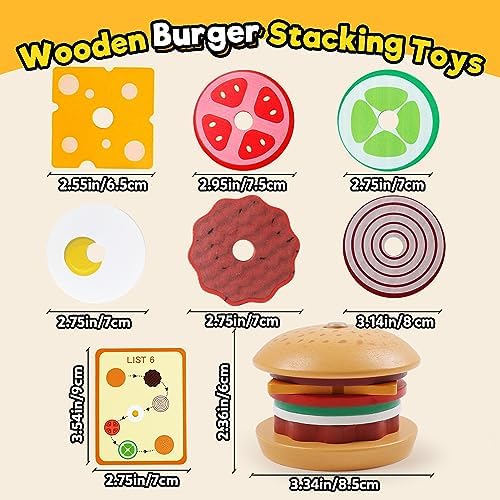 Kizh Wooden Burger Sorting Stacking Toy for Toddlers - Preschool Montessori Educational Fine Motor Toys for Kids Boys Girls - Image 2