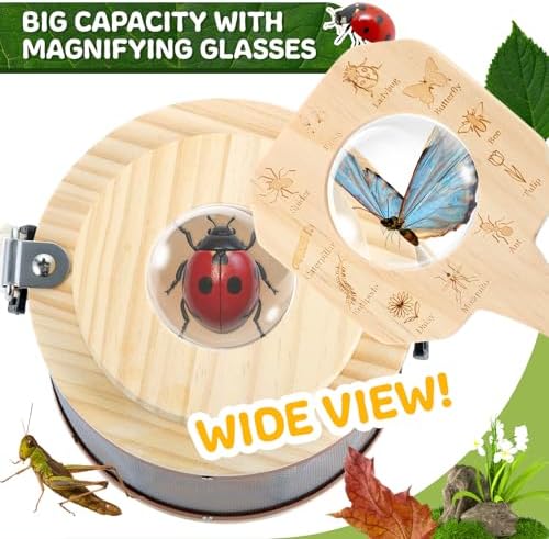 GAGAKU Wooden Bug Catcher Kit for Kids 4-8, Outdoor Explorer Set with Expandable Butterfly Net, Magnifying Glass, Tweezers, Educational Catching Toy for Backyard Camping, Gift for Boys Girls - Image 5